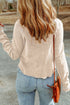 Contrast Stitch Waffle Knit Lettuce Edge Long Sleeve Top