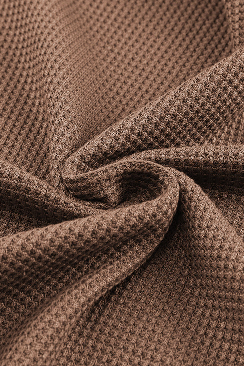 Contrast Stitch Waffle Knit Lettuce Edge Long Sleeve Top