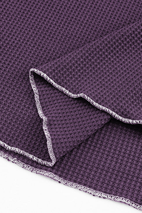 Contrast Stitch Waffle Knit Lettuce Edge Long Sleeve Top