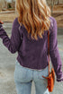 Contrast Stitch Waffle Knit Lettuce Edge Long Sleeve Top