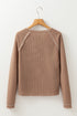 Contrast Stitch Waffle Knit Lettuce Edge Long Sleeve Top
