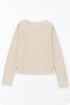Contrast Stitch Waffle Knit Lettuce Edge Long Sleeve Top