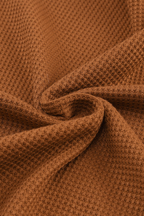 Contrast Stitch Waffle Knit Lettuce Edge Long Sleeve Top