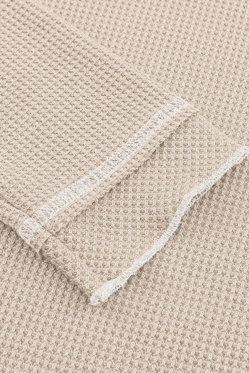 Contrast Stitch Waffle Knit Lettuce Edge Long Sleeve Top