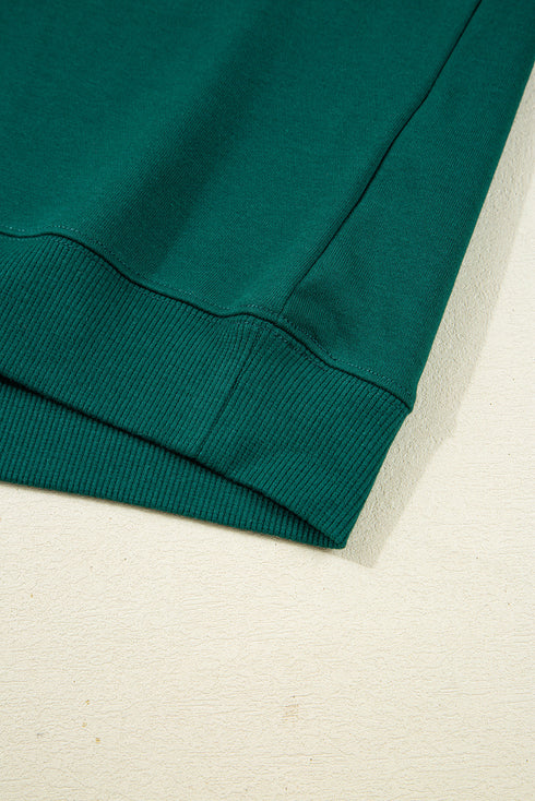 Contrast Stripe Crewneck Drop Shoulder Drawstring Wide Leg Pant Set