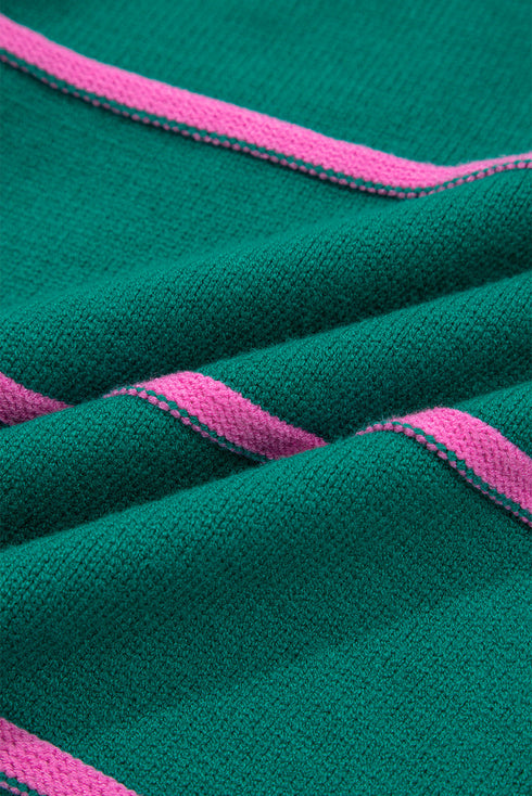 Contrast Stripe Henley Drop Shoulder Ribbed Trim Sweater