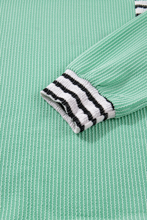 Contrast Stripe Patch Pocket Twisted Rib Drop Shoulder Top