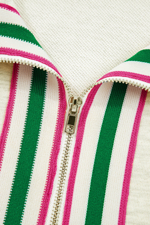 Contrast Stripe Patchwork Zip Collar Pullover Sweatshirt