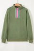 Contrast Stripe Patchwork Zip Collar Pullover Sweatshirt