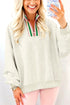 Contrast Stripe Patchwork Zip Collar Pullover Sweatshirt