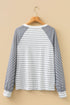 Contrast Stripe Raglan Patchwork Crewneck Long Sleeve Top