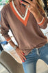 Contrast Stripe V Neck Varsity Trim Sweater