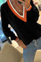 Contrast Stripe V Neck Varsity Trim Sweater