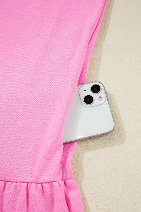 Contrast Striped Collar Patchwork Puff Sleeve Ruffle Hem Mini Dress