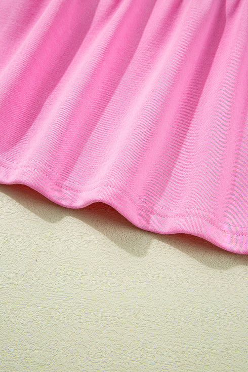 Contrast Striped Collar Patchwork Puff Sleeve Ruffle Hem Mini Dress