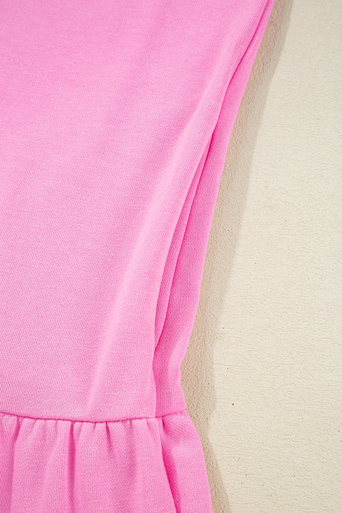 Contrast Striped Collar Patchwork Puff Sleeve Ruffle Hem Mini Dress