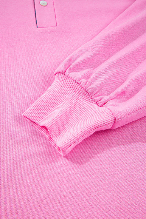 Contrast Striped Collar Puff Sleeve Ruffle Hem Mini Dress