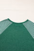 Contrast Striped Raglan Lace Trim Drop Shoulder Top