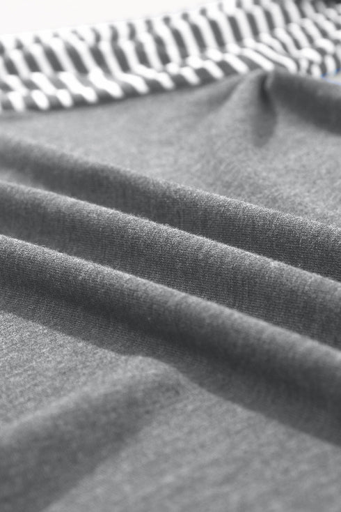 Contrast Striped Raglan Lace Trim Drop Shoulder Top