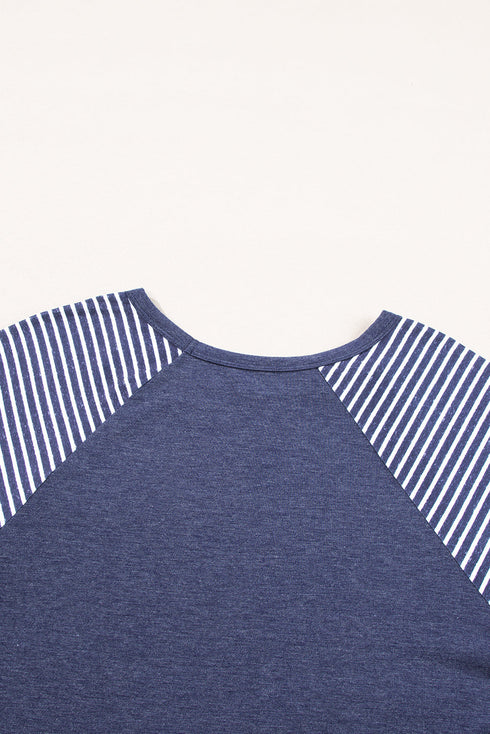 Contrast Striped Raglan Lace Trim Drop Shoulder Top