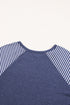 Contrast Striped Raglan Lace Trim Drop Shoulder Top