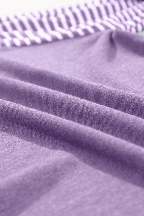 Contrast Striped Raglan Lace Trim Drop Shoulder Top