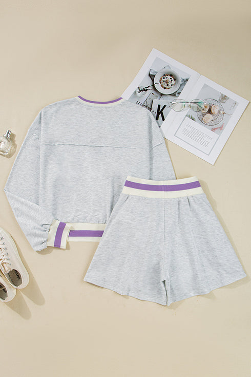 Contrast Striped Trim Cropped Pullover Athletic Short Set