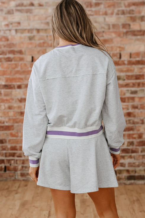 Contrast Striped Trim Cropped Pullover Athletic Short Set
