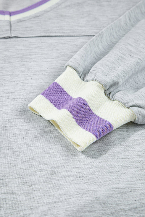 Contrast Striped Trim Cropped Pullover Athletic Short Set