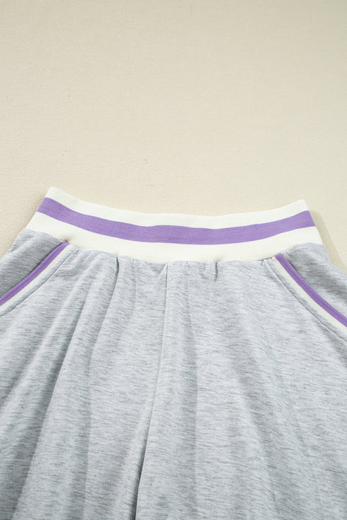 Contrast Striped Trim Cropped Pullover Athletic Short Set