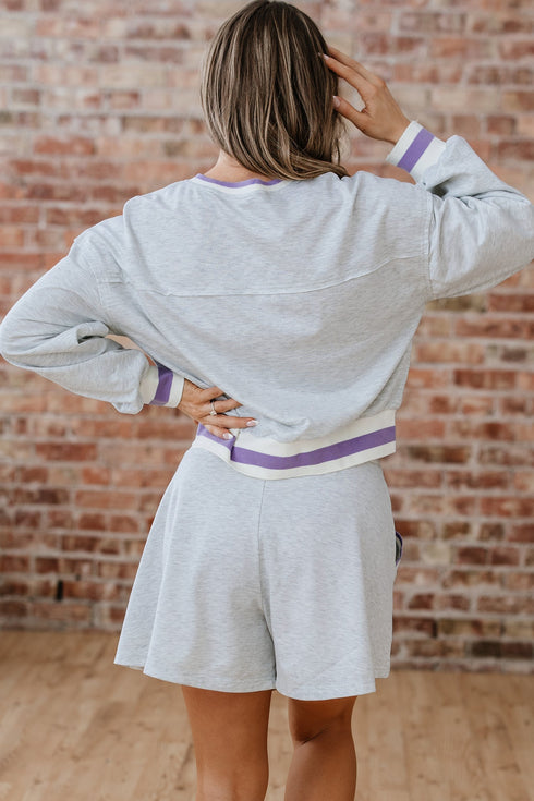 Contrast Striped Trim Cropped Pullover Athletic Short Set