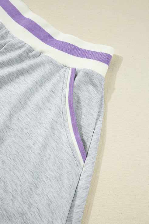 Contrast Striped Trim Cropped Pullover Athletic Short Set