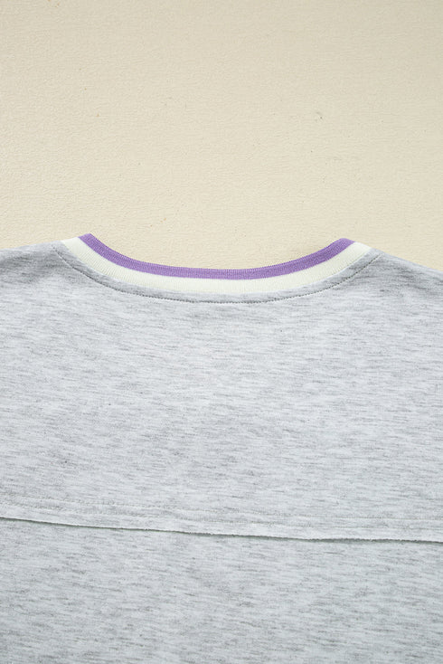 Contrast Striped Trim Cropped Pullover Athletic Short Set