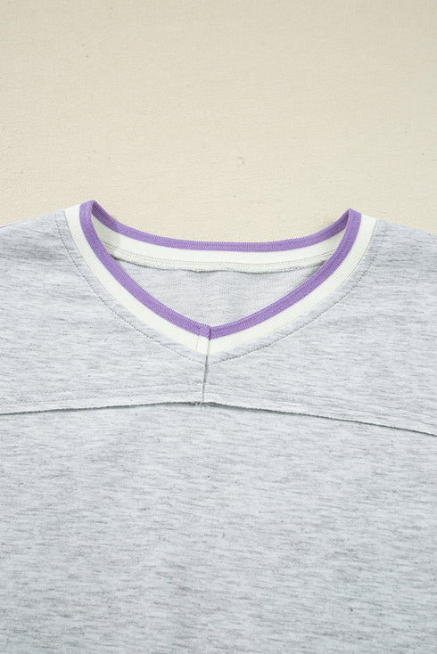 Contrast Striped Trim Cropped Pullover Athletic Short Set