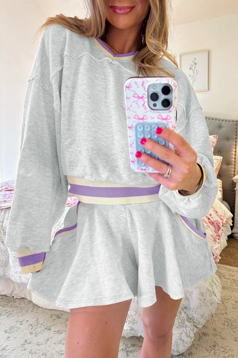 Contrast Striped Trim Cropped Pullover Athletic Short Set
