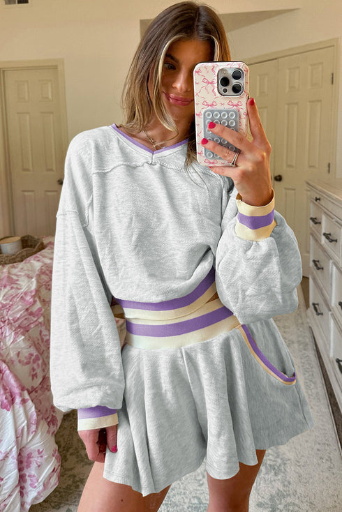 Contrast Striped Trim Cropped Pullover Athletic Short Set
