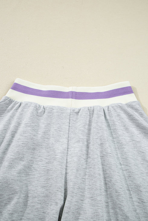Contrast Striped Trim Cropped Pullover Athletic Short Set