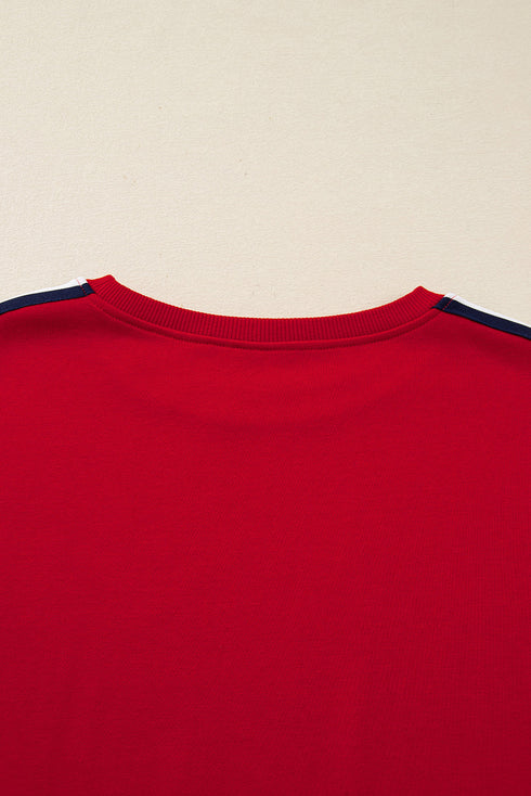 Contrast Tape Stripe Drop Shoulder Varsity Sweatshirt