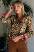 Contrast Trim Animal Print Button Up Woven Shirt