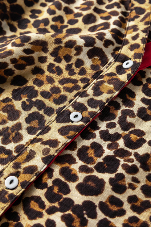 Contrast Trim Animal Print Button Up Woven Shirt