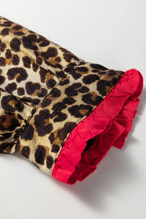 Contrast Trim Animal Print Button Up Woven Shirt