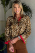 Contrast Trim Animal Print Button Up Woven Shirt