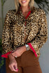 Contrast Trim Animal Print Button Up Woven Shirt