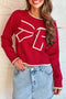 Contrast Trim Big Bow Front Crewneck Cropped Sweater