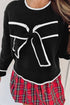 Contrast Trim Big Bow Front Crewneck Cropped Sweater
