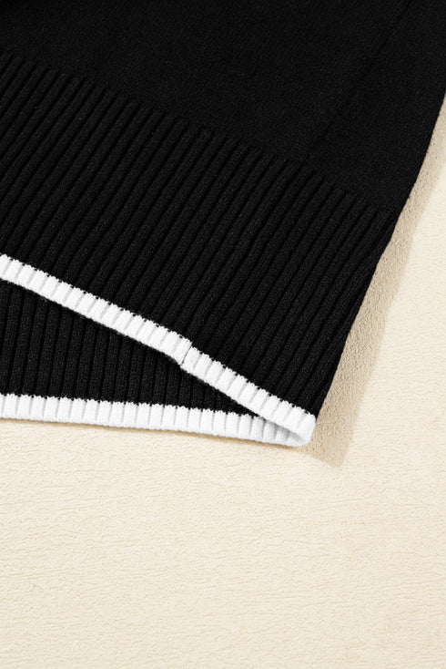 Contrast Trim Big Bow Front Crewneck Cropped Sweater