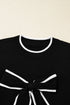 Contrast Trim Big Bow Front Crewneck Cropped Sweater