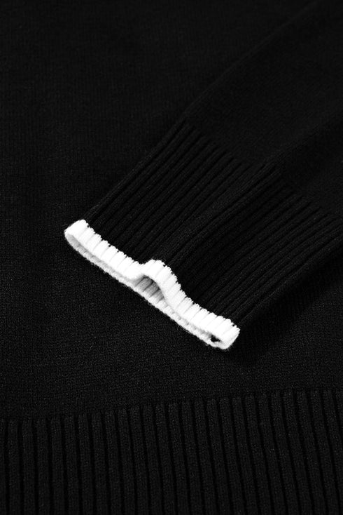 Contrast Trim Big Bow Front Crewneck Cropped Sweater