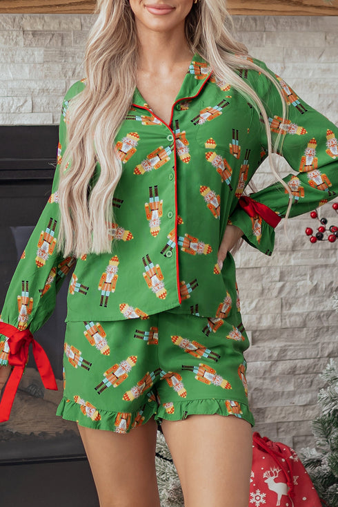 Contrast Trim Bow Knot Viscose Satin Pajama Set