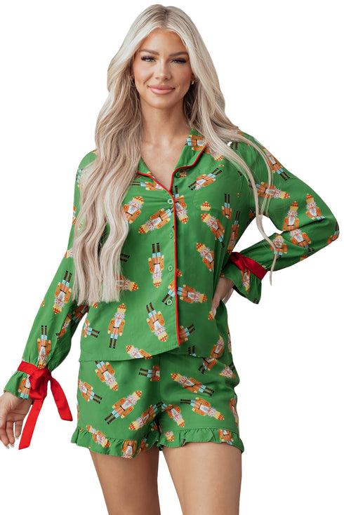 Contrast Trim Bow Knot Viscose Satin Pajama Set